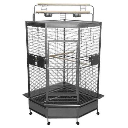 Corner Bird Cage for Larger Parrots by AE CC3232 Black