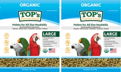 Usda organic certified tops 2 pack parrot food pellets for all size hookbills 4 lb – top42p