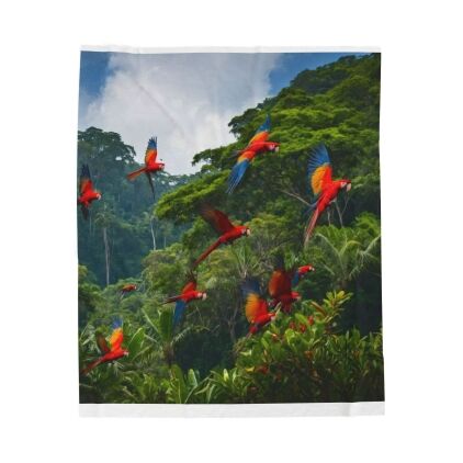 Vibrant Tropical Birds Velveteen Plush Blanket, Cozy Home Decor, Gift for Nature Lovers, Warm Throw Blanket, Perfect for Relaxation